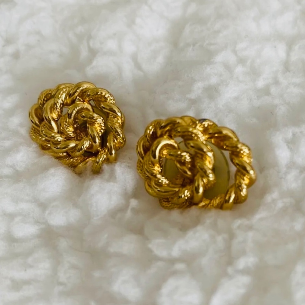 Vintage Retro Monet Gold Filled Knot Cluster Earrings Women's